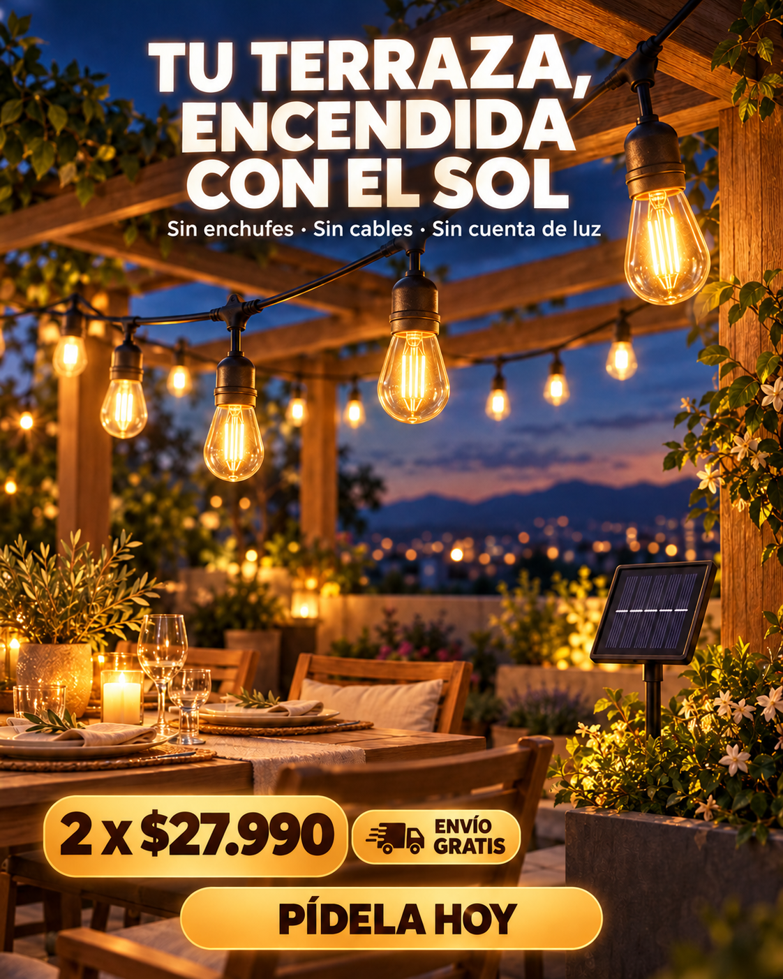 Guirnalda Solar 10M 10 Ampolletas (2x1)