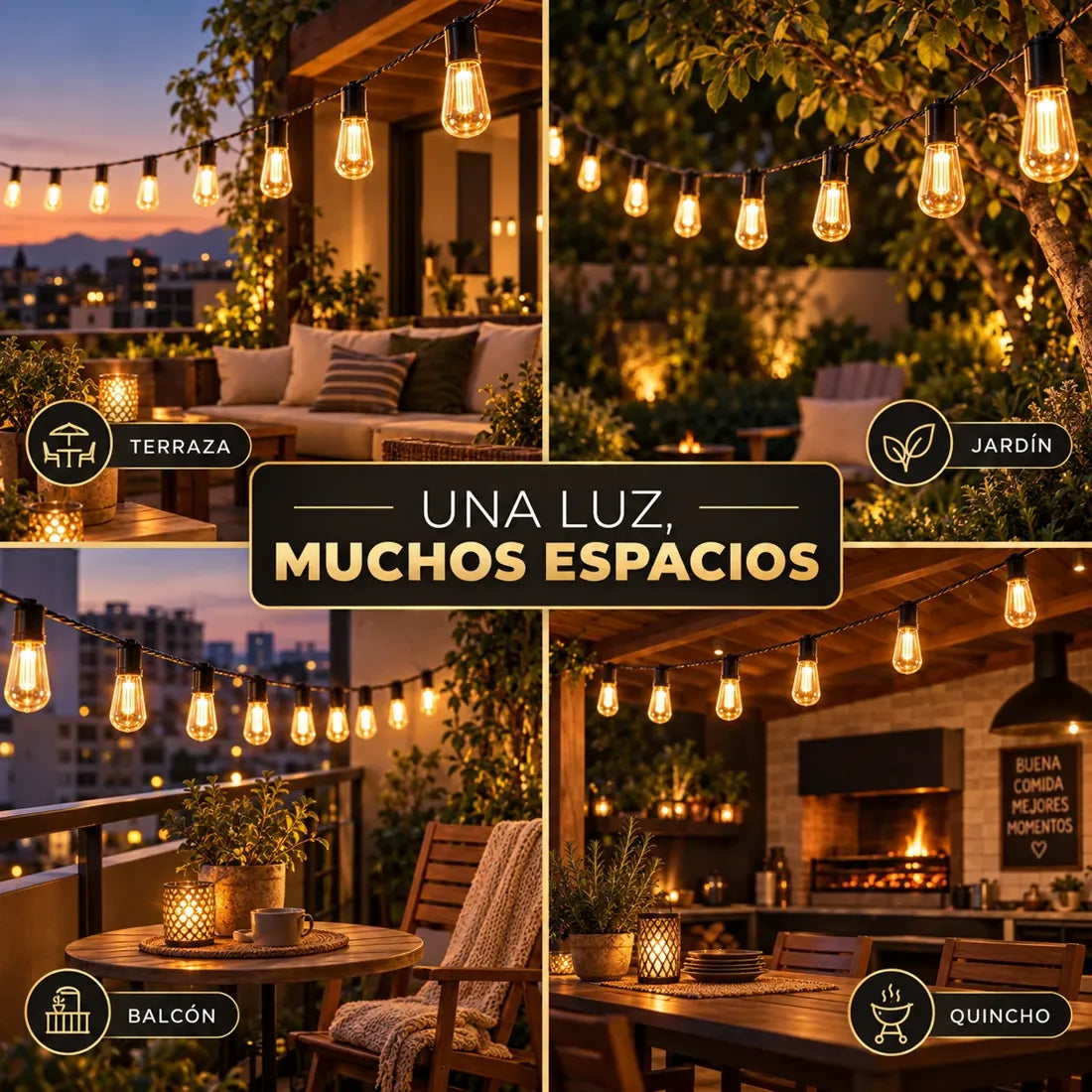 La guirnalda en terraza, jardín, balcón y quincho